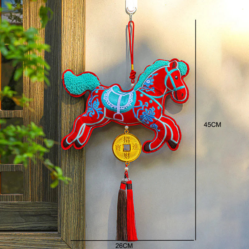 Buddha Stones Year Of The Horse Embroidery Copper Coins Bell Charm Tassel Wealth Success Hanging Decoration