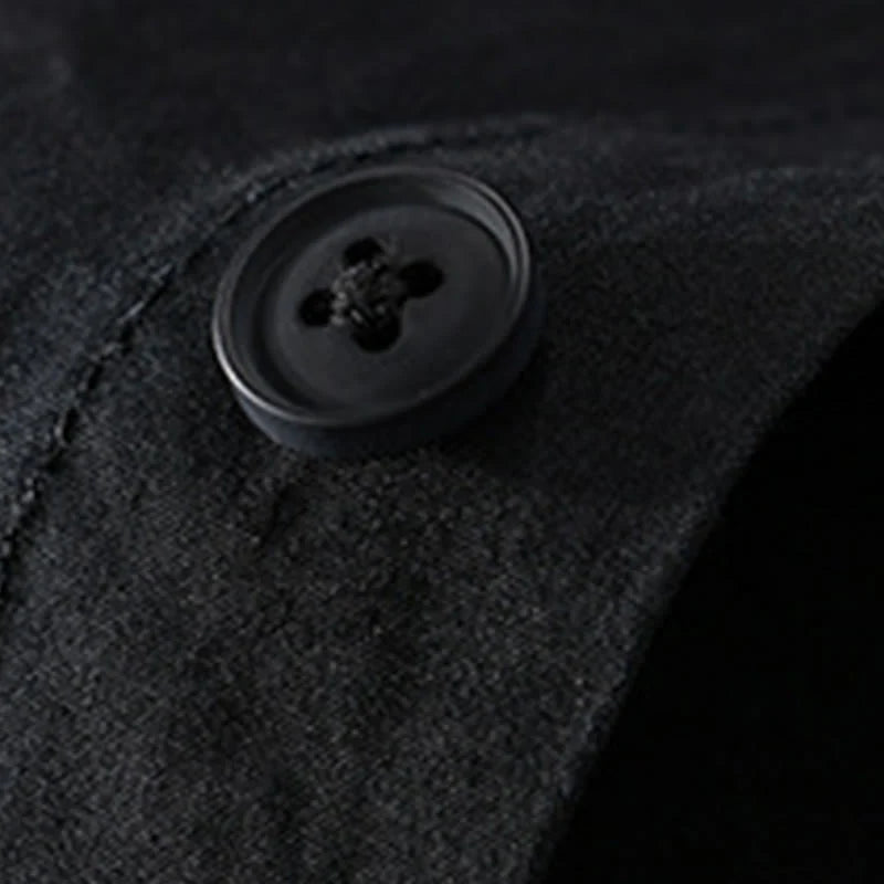 Buddha Stones Fall Square Color Blocking Decorative Pocket Buttons Down Stand Collar Long Sleeve Men's Cotton Shirt