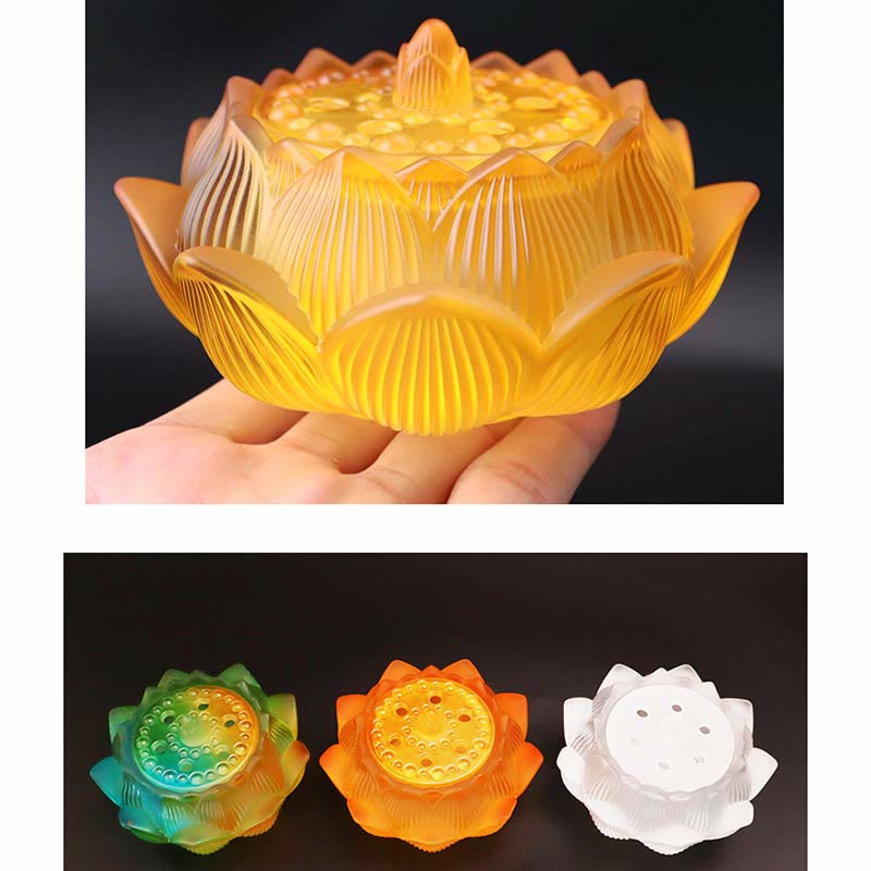 Buddha Stones Lotus Liuli Crystal Healing Meditation Incense Burner