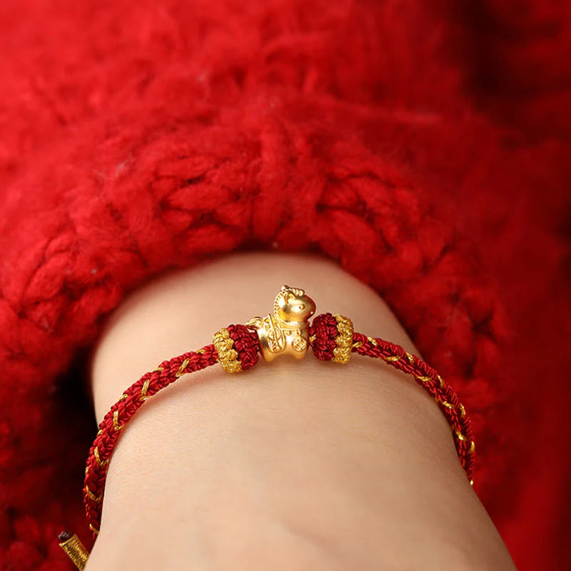 Buddha Stones 999 Gold Year Of The Horse Braided String Rope Luck Adjustable Bracelet