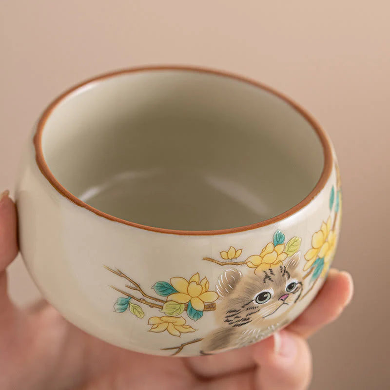 Buddha Stones Cute Cat Yellow Flowers Rabbit Teacup Kung Fu Tea Cup