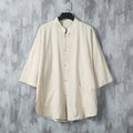 Buddha Stones Summer Solid Color Tang Suit Design Men's Half Sleeve Linen Shirt With Pockets