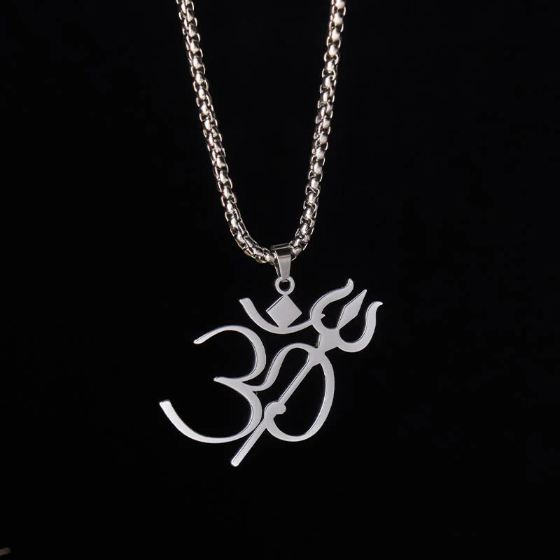 Buddha Stones Trident OM Symbol Stainless Steel Connection Necklace Pendant