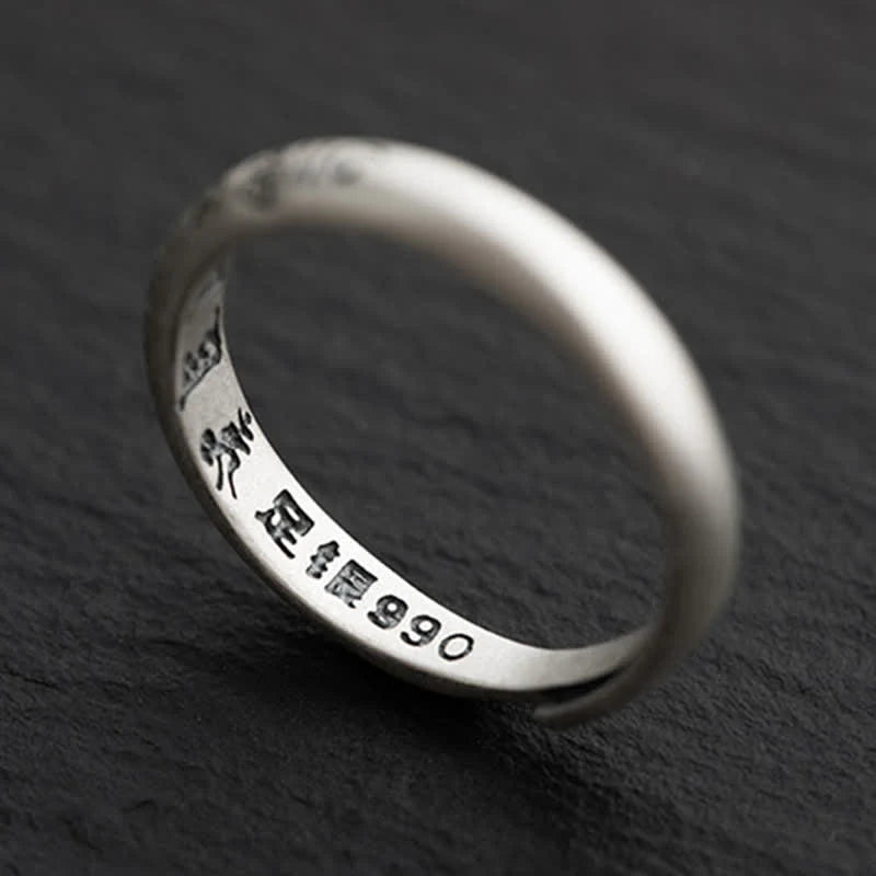 Buddha Stones 990 Sterling Silver Six True Words Om Mani Padme Hum Love Peace Ring (Extra 35% Off | USE CODE: FS35)