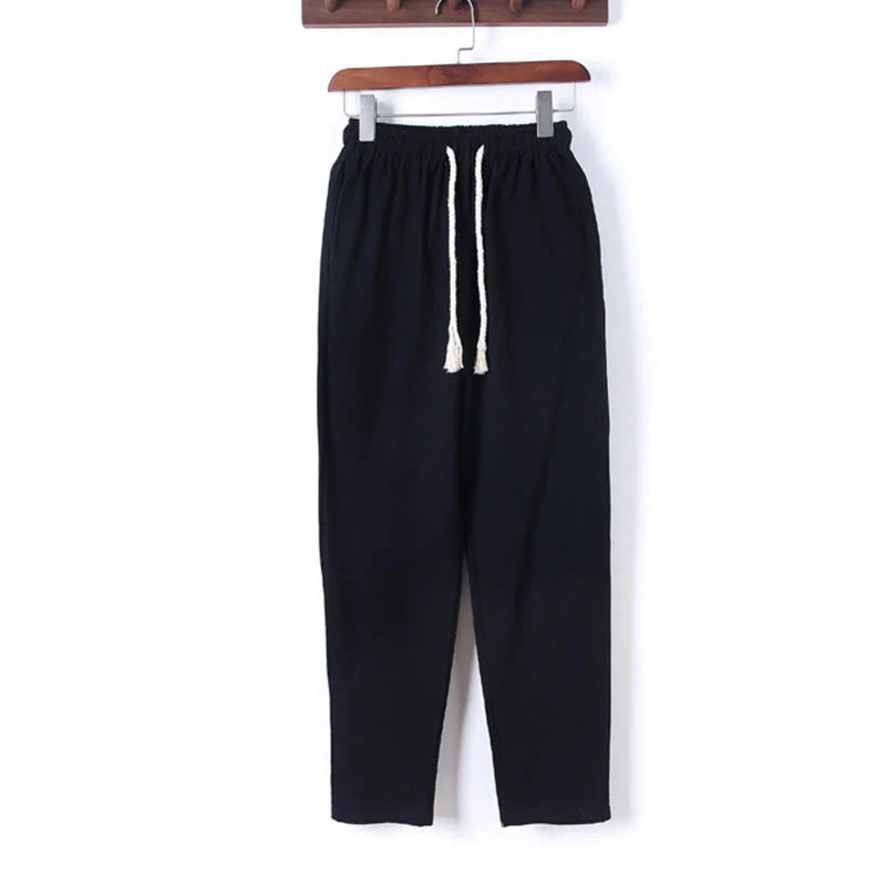 Buddha Stones 2Pcs Solid Color Men's Frog-Button Long Sleeve Cotton Shirt Pants Set With Pockets