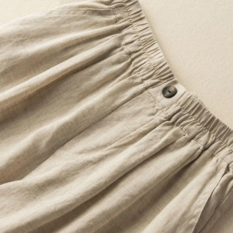 Buddha Stones Summer Casual Plain Zipper Button Cotton Linen Women's Shorts With Pockets