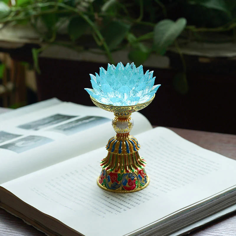 Buddha Stones Lotus Liuli Glass Eight Auspicious Symbols Base Enlightenment Home Decoration