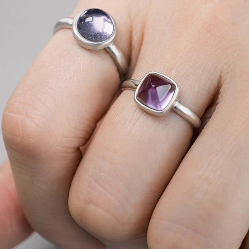 Buddha Stones Natural 925 Sterling Silver AmethystÂ Adjustable Balance Ring
