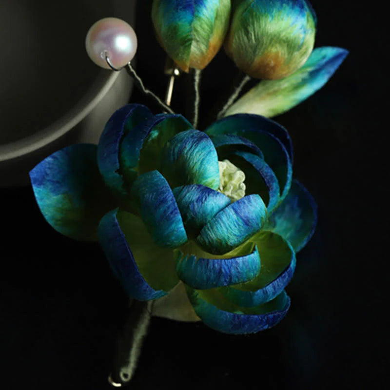 Buddha Stones Handmade Silk Art Velvet Camellia Blessing Protection Brooch