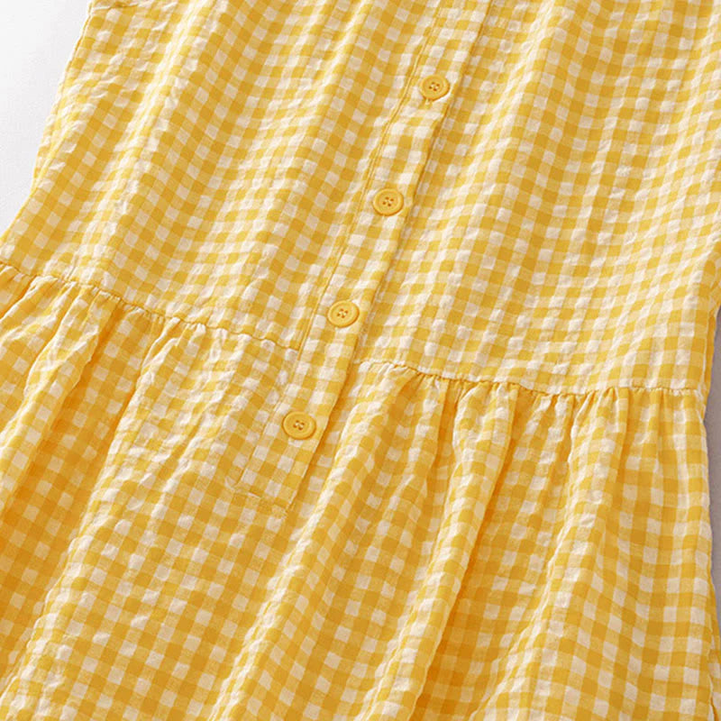 Buddha Stones Crew Neck Sleeveless Plaid Summer Cotton Knee Length Dress