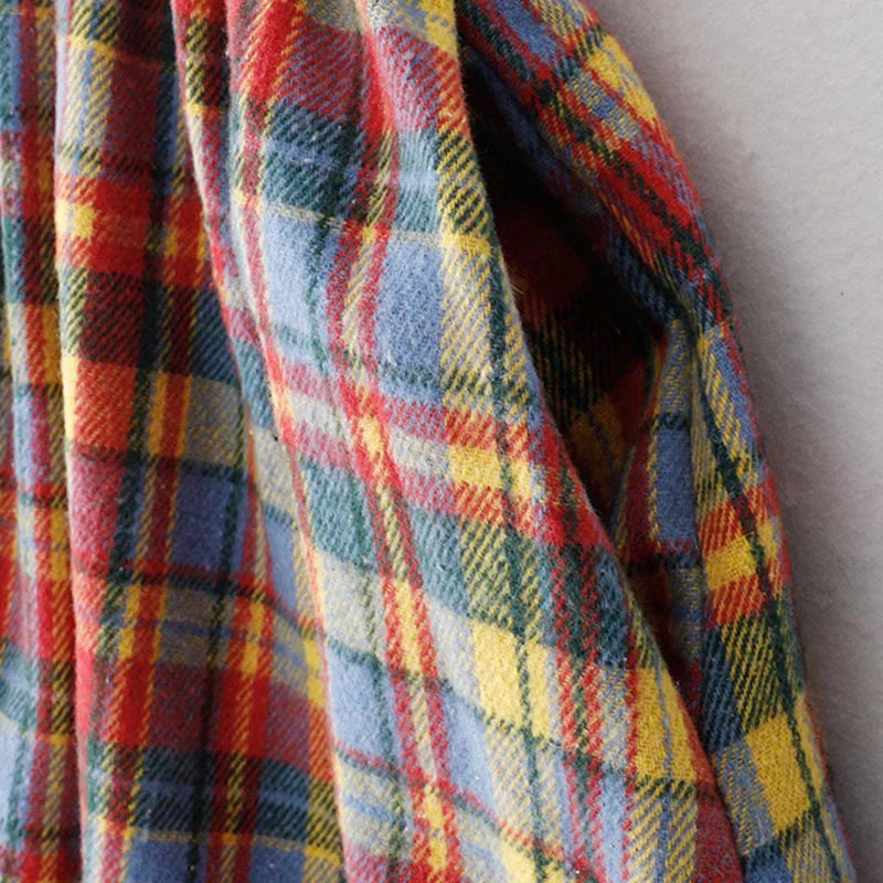 Buddha Stones Fall Winter Women's Plaid Pattern Cotton Skirt With Pockets