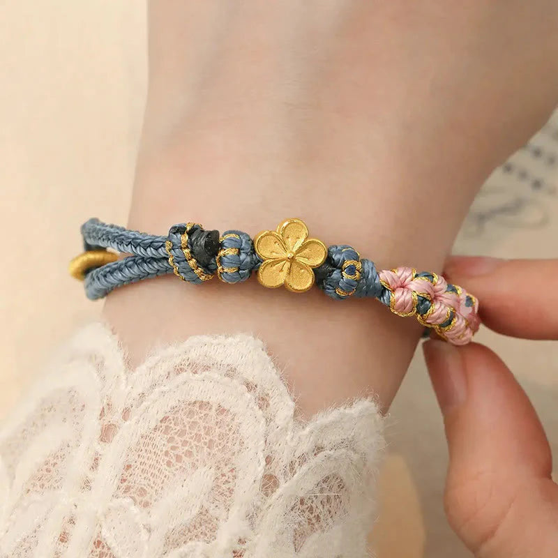 Buddha Stones Peach Blossom Design Wealth String Bracelet