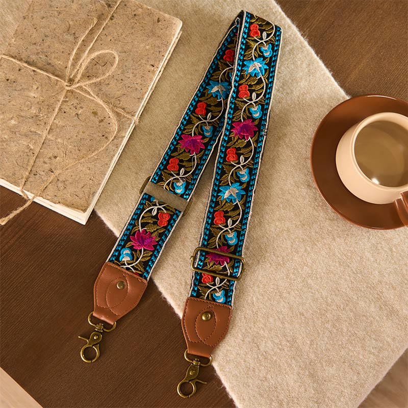 Buddha Stones Bohemian Flower Vine Geometric Embroidery Adjustable Handbags Crossbody Shoulder Bag Purse Straps Replacement