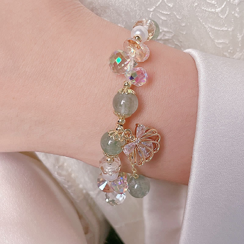 Buddha Stones Natural Strawberry Quartz Pearl Shell Positive Bracelet