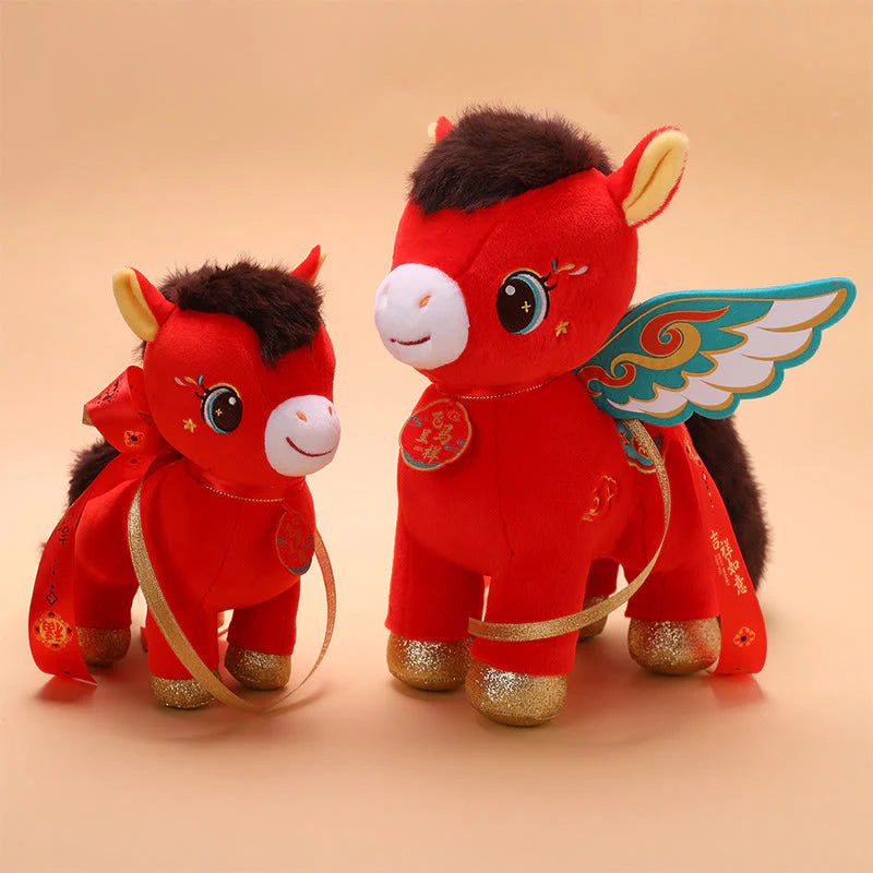 Buddha Stones Year Of The Horse Auspicious Cloud Pattern Winged Horse Plush Doll Energy Home Decoration