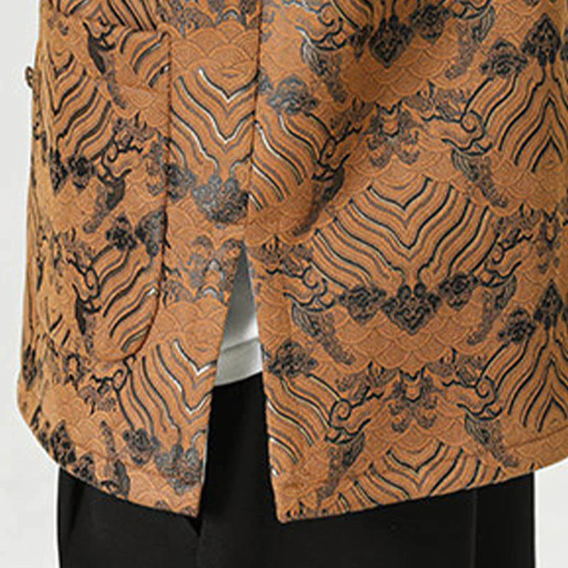 Buddha Stones Frog-Button Chinese Tang Suit Wave Shape Long Shirt Men Jacket Clothing (Extra 30% Off | USE CODE: FS30)