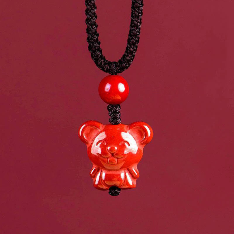 Buddha Stones Year Of The Horse Chinese Zodiac Engraved Design Cinnabar Blessing Rope Necklace Pendants