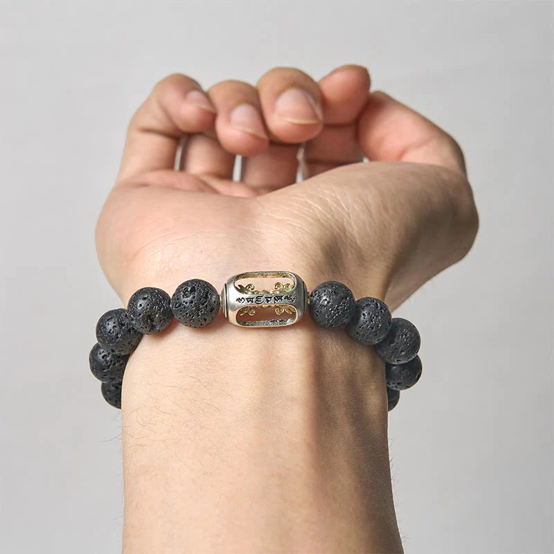 Buddha Stones Natural Lava Rock Om Mani Padme Hum Dorje Vajra Healing Bracelet