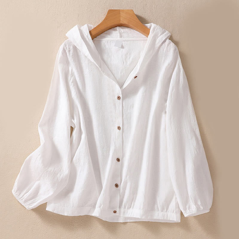 Buddha Stones Fall Jacquard Buttons Down Design Cotton Long Sleeve Women's Hoodie