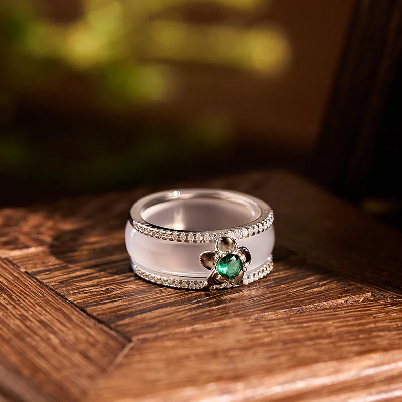 Buddha Stones Chalcedony Gourd Flower Harmony Ring