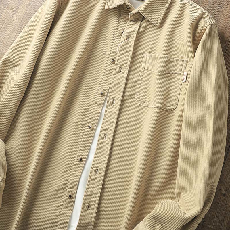 Buddha Stones Lapel Corduroy Solid Color Men's Long Sleeve Cotton Thickened Jacket With Pockets