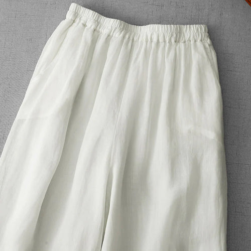 Buddha Stones Commute Solid Color Lace Embroidery Design Cotton Women's Wide Leg Cropped Pants With Pockets