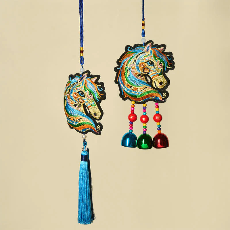 Buddha Stones Year Of The Horse Embroiderwed Horse Head Bell Charm Tassel Success Hanging Decoration