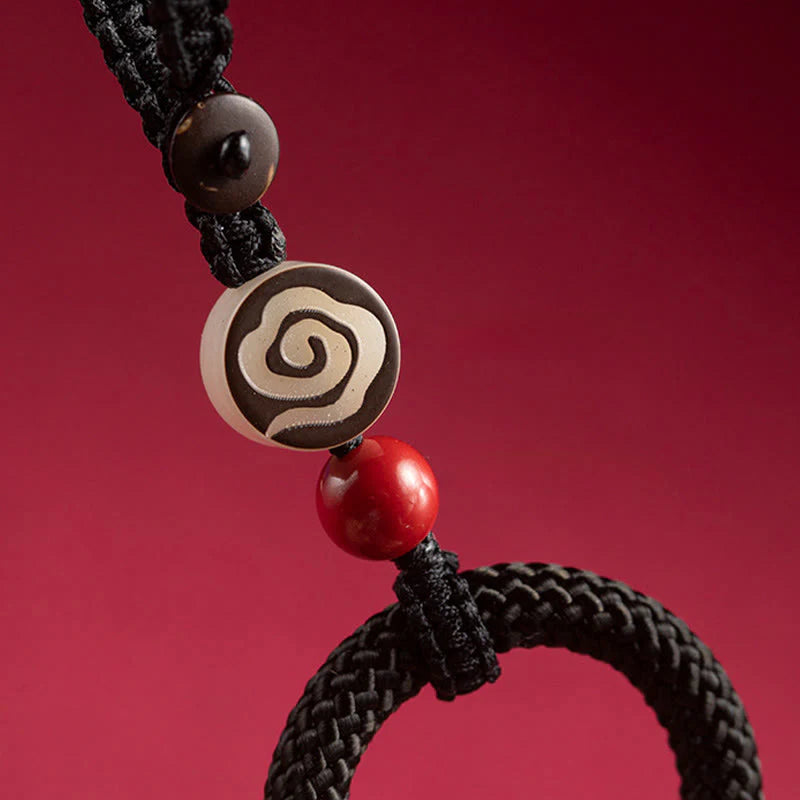 Buddha Stones Handwoven Colorful Thread String Buckle Ivory Fruit Cinnabar Key Chain Phone Hanging Decoration