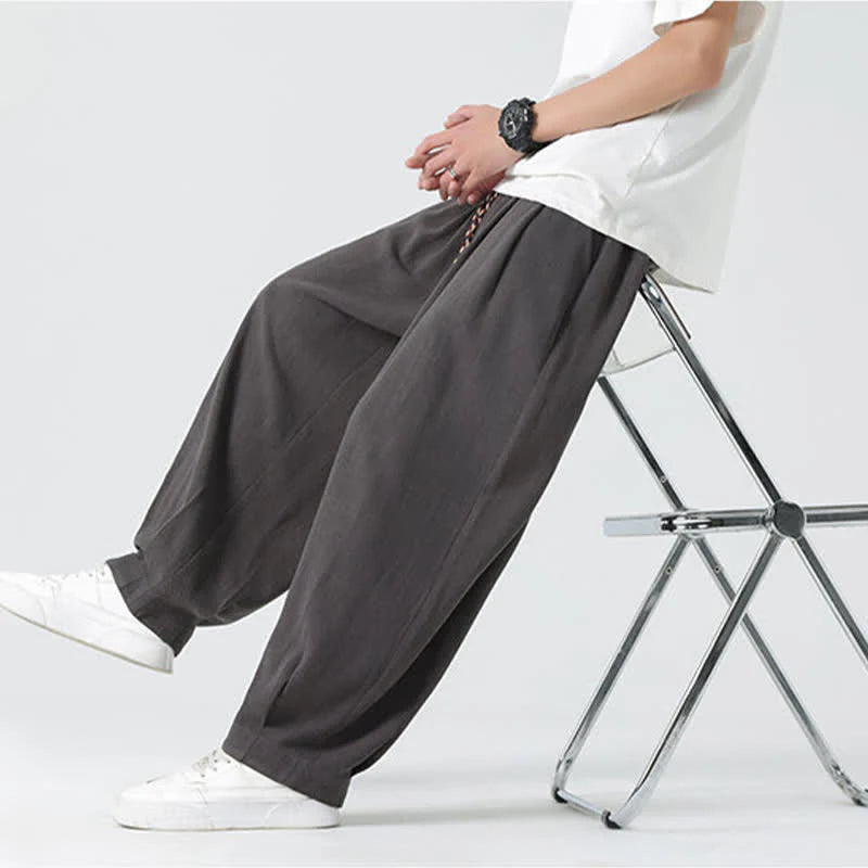 Buddha Stones Summer Drawstring Ankle Length Solid Color Men's Straight Leg Pants
