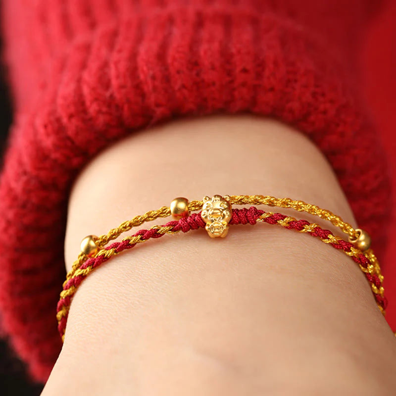 Buddha Stones 999 Gold Beads Year Of The Horse Double Wrap Golden Red String Luck Bracelet