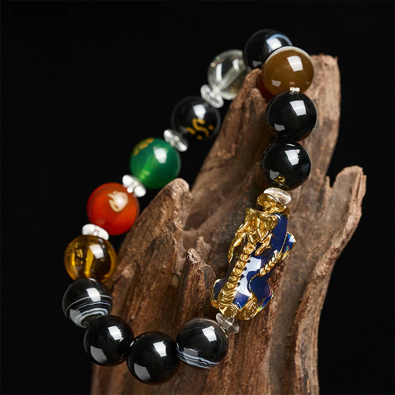 Buddha Stones Sardonyx Beads Five Elements Change Color Pi Xiu Positive Bracelet