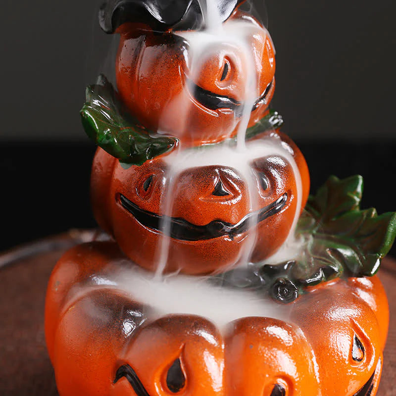 Buddha Stones Halloween Pumpkins Ghost Resin Backflow Smoke Fountain Incense Burner Decoration
