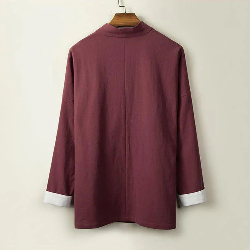 Buddha Stones Chinese Frog-Buttons Long Sleeve Design Open Front Jacket Men's Cotton Linen Kimono