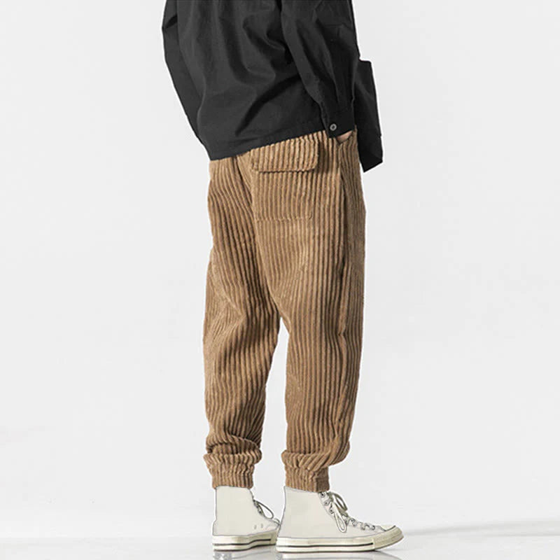 Buddha Stones Winter Solid Color Men's Ankle-Length Corduroy Pants With Pockets