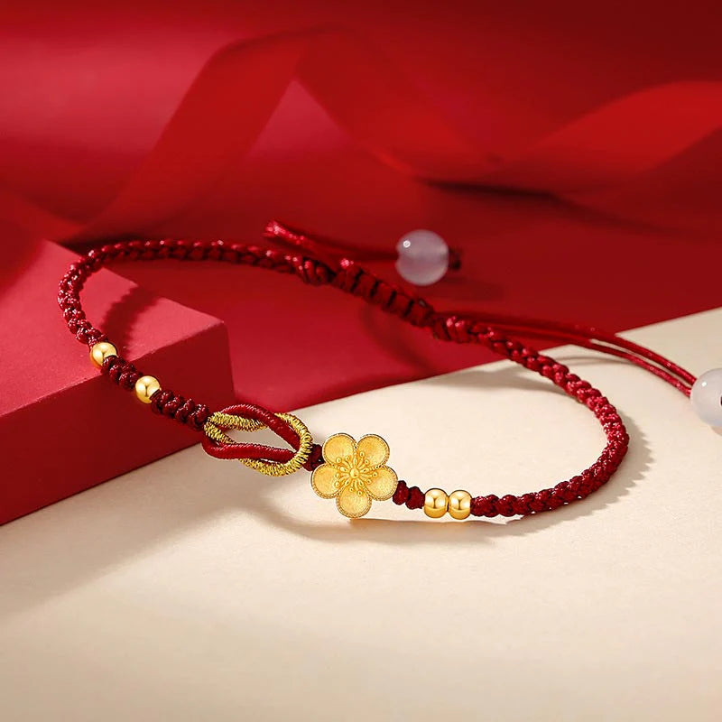Buddha Stones Handmade 925 Sterling Silver Cherry Blossoms Sakura Chalcedony Luck Bracelet