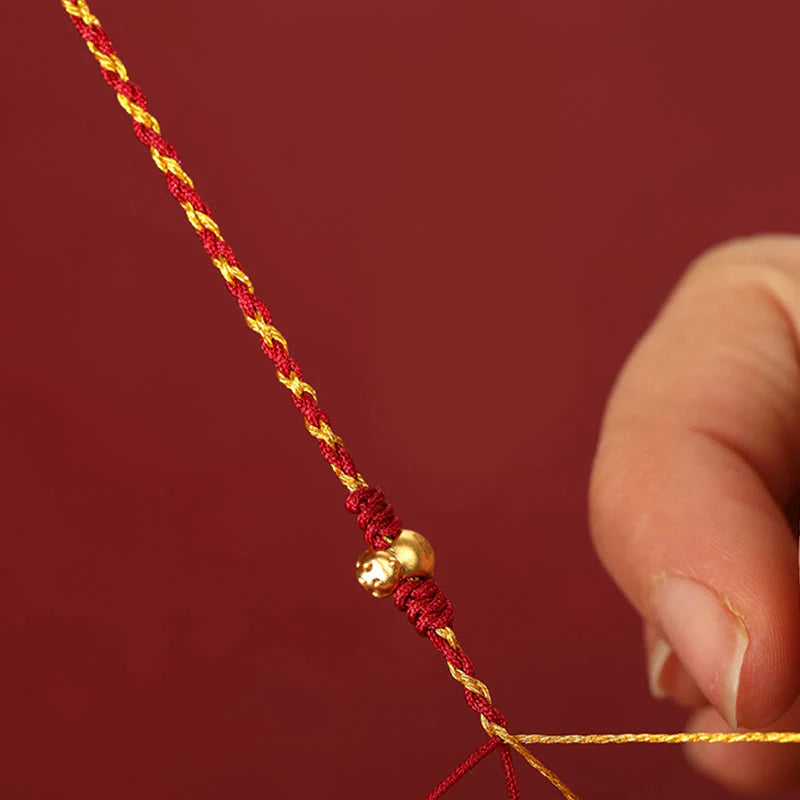 Buddha Stones 999 Gold Beads Year Of The Horse Double Wrap Golden Red String Luck Bracelet
