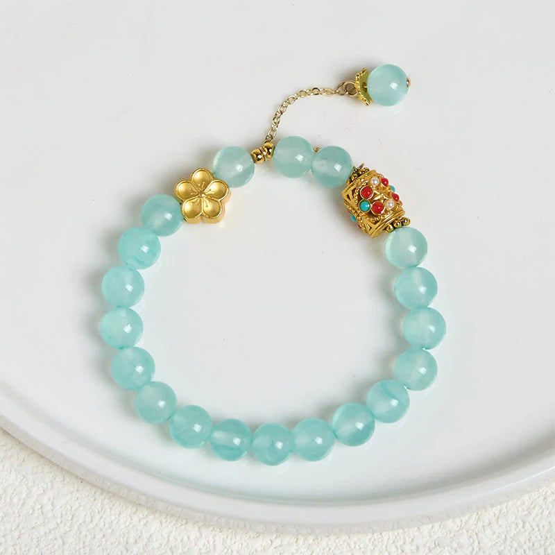 Buddha Stones Tibetan White Agate Crystal Stone Flowers Positivity Bracelet