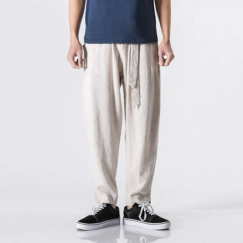 Buddha Stones Commute Solid Color Simple Design Men's Harem Cotton Pants With Pockets