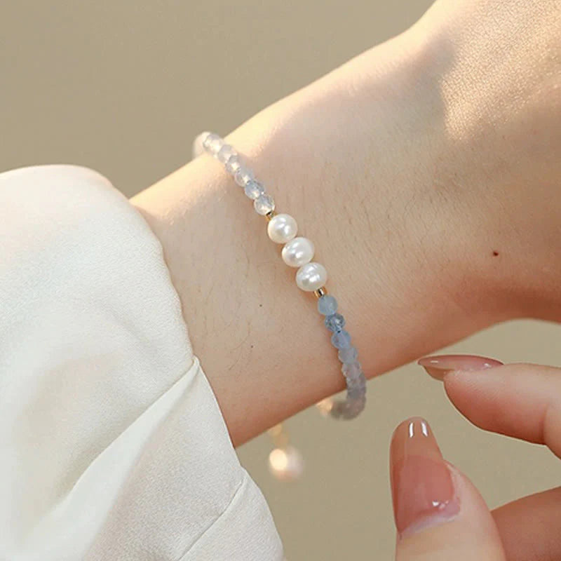 Buddha Stones Natural Aquamarine Fine 4mm Bead Pearl Serenity Bracelet