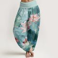 Buddha Stones Cotton Casual Lotus Petal Pond Pattern Women's Elastic Waist Harem Pants