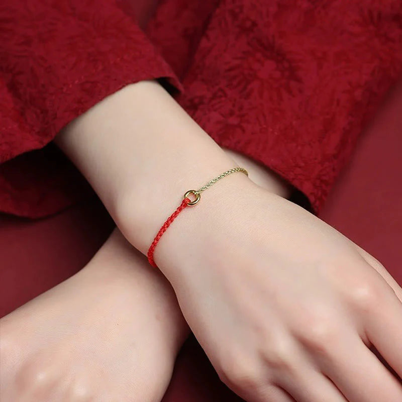Buddha Stones Small Peace Buckle Braided String Adjustable Connection Bracelet Anklet