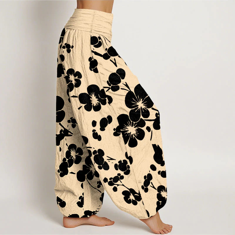 Buddha Stones Pure Cotton Blooming Floral Flowers Women's Elastic Waist Harem Pants