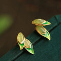 Buddha Stones 925 Sterling Silver Jade Leaf Prosperity Earrings