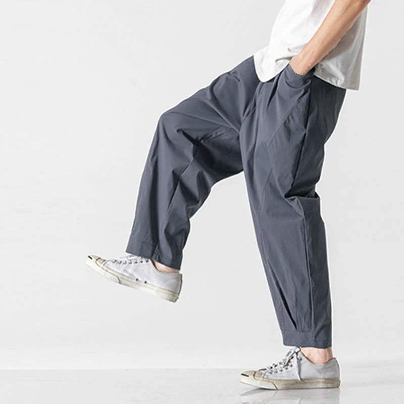 Buddha Stones Summer Solid Drawstring Ankle-Length Men's Cargo Harem Pants With Pockets