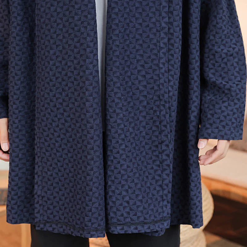 Buddha Stones Winter Jacquard Simple Design Men's Cotton Long Sleeve Kimono