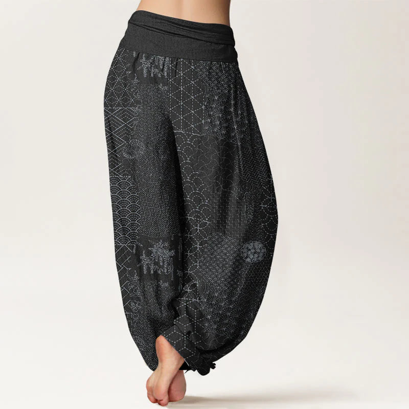 Buddha Stones Geometric Pattern Women's Elastic Waist Harem Pure Cotton Printed Pants
