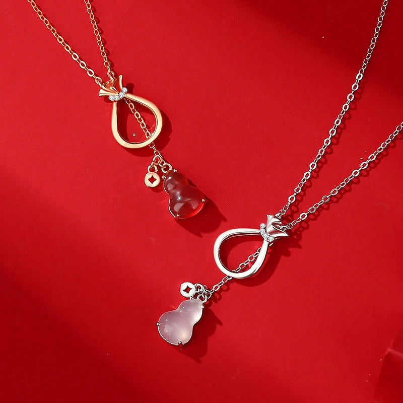 Buddha Stones Red Agate Chalcedony 925 Sterling Silver Gourd Lucky Bag Confidence Necklace Pendant