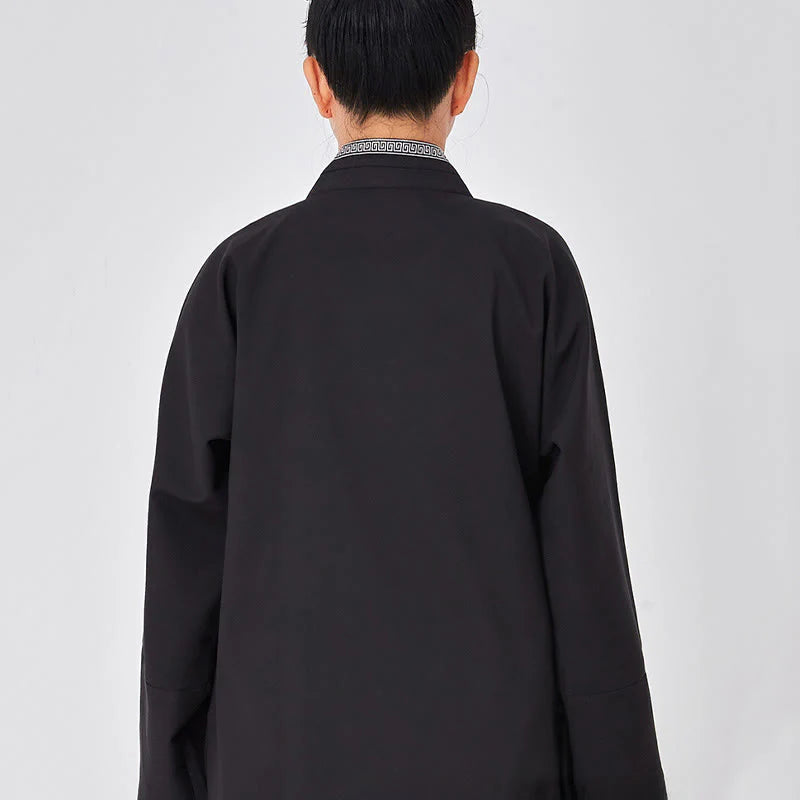 Buddha Stones 2Pcs Wudang Fall Solid Frog-Button Long Sleeve Linen Unisex Taoist Robe Kimono Pants Qigong Ceremony Suit