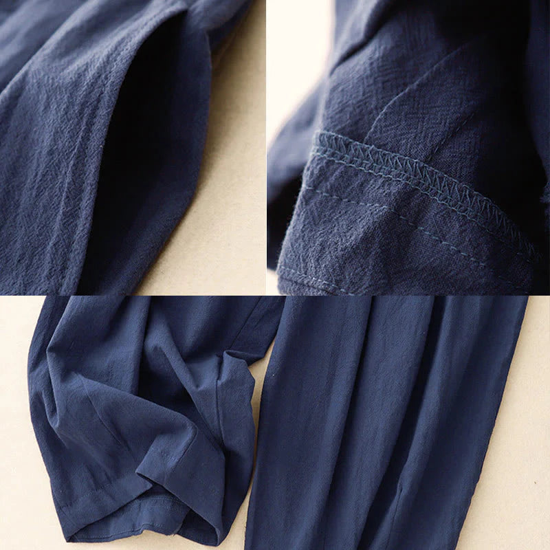 Buddha Stones Commute Solid Color Women's Harem Elastic Waist Cotton 7-8 Length Pants With Pockets