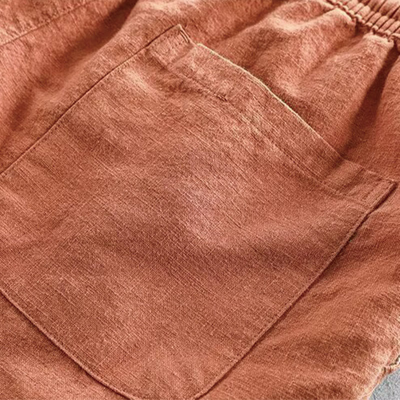 Buddha Stones Drawstring Elastic Waist Cotton Men's Shorts With Pockets